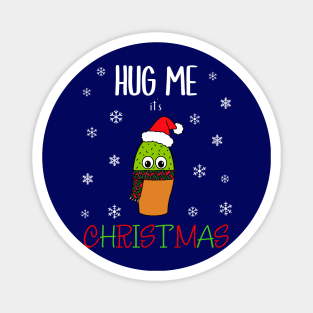 Hug Me It's Christmas - Cute Cactus With Christmas Scarf Magnet